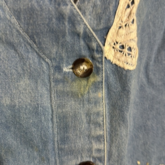 Blue Diamond Vintage 1990s Blue Denim Vest Lace Floral Appliques & Trim Large - Picture 9 of 15